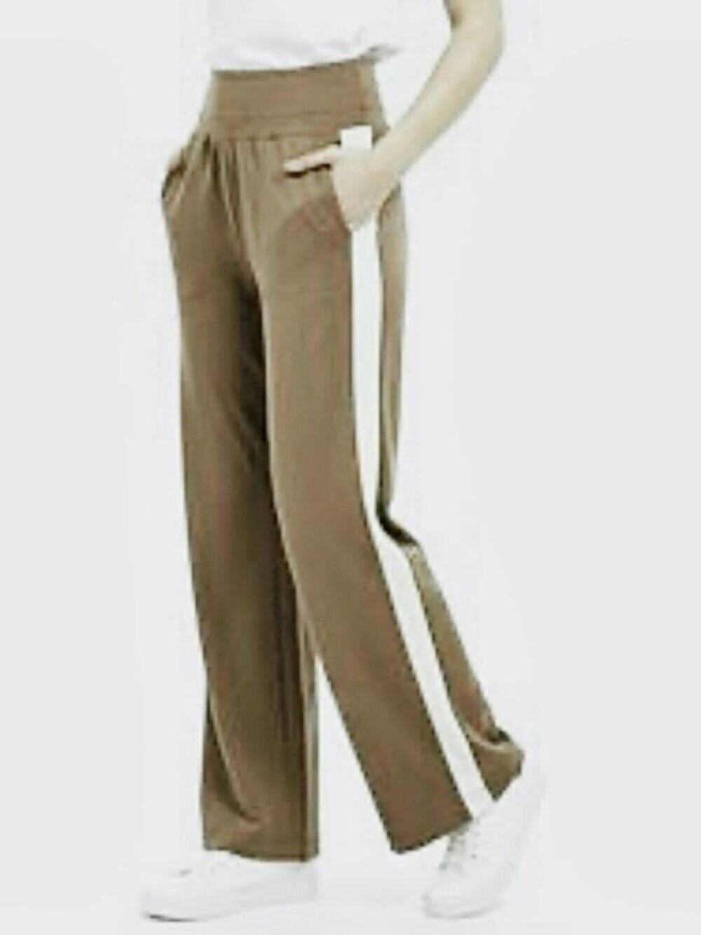 Bailey 44 Women's Olive Green Tuxedo Stripe Wide Leg Track Pant Size Large
